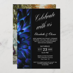 Blue Floral Photo Wedding Reception Invitation