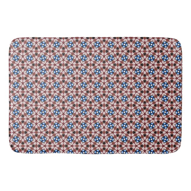 Blue Floral Pink and Brown Bath Mat (Front)