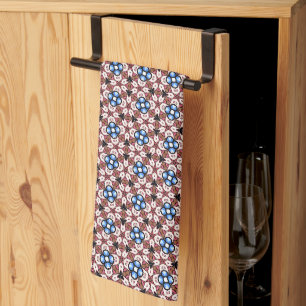 Blue Floral Pink and Brown Tea Towel