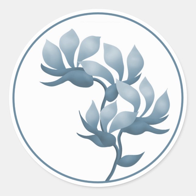 Blue Floral Pods Classic Round Sticker (Front)