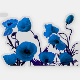 Blue Floral Poppy Flowers Bright Watercolor Art
