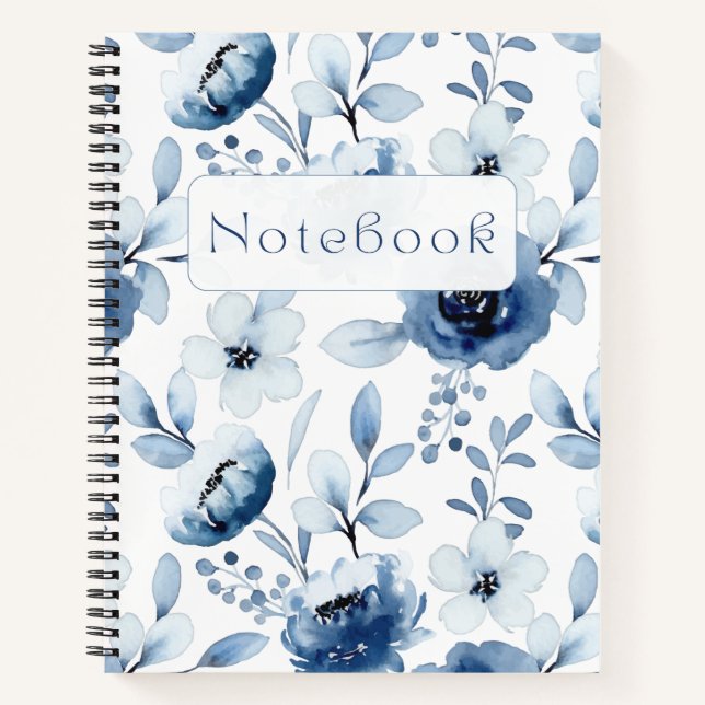 Blue Floral Pretty Flowers  Notebook (Front)