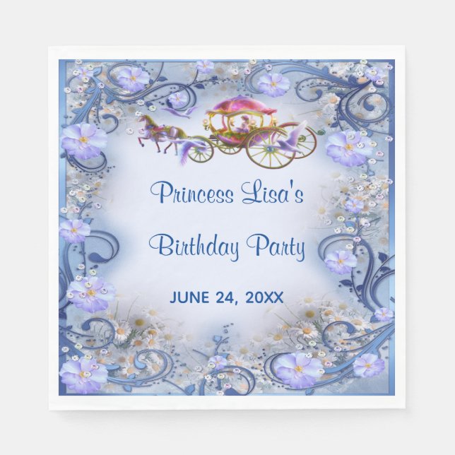 Blue Floral Princess Fairy Tail Birthday Napkin (Front)