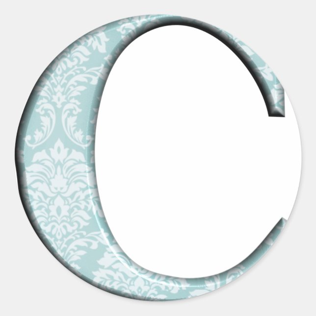 Blue Floral Print C monogram initials Gifts Classic Round Sticker (Front)