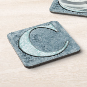 Blue Floral Print C monogram initials Gifts Coaster