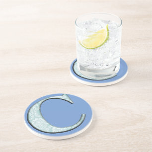 Blue Floral Print C monogram initials Gifts Coaster