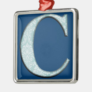 Blue Floral Print C monogram initials Gifts Metal Tree Decoration