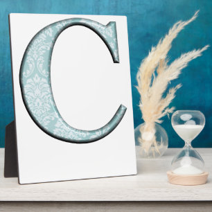 Blue Floral Print C monogram initials Gifts Plaque