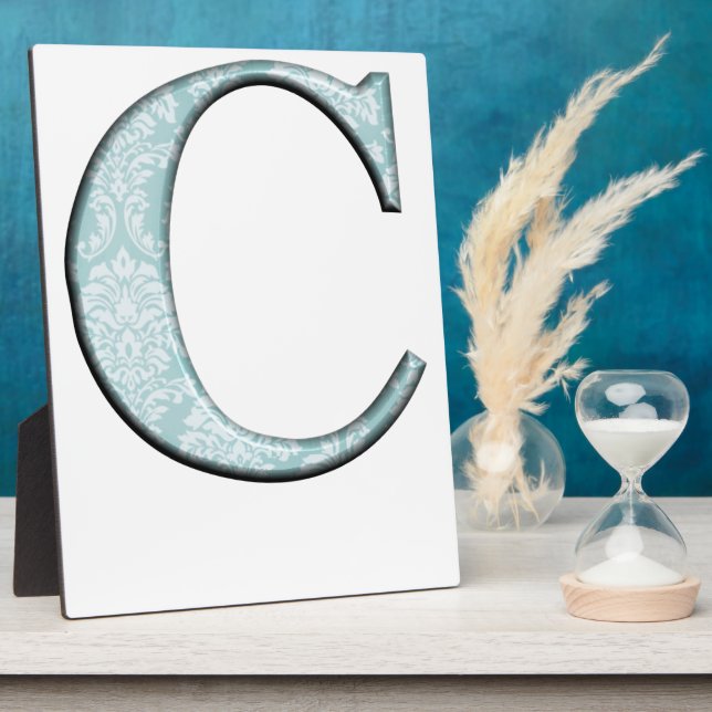 Blue Floral Print C monogram initials Gifts Plaque (Side)
