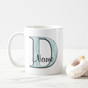Blue Floral Print D monogram initials Coffee Mug