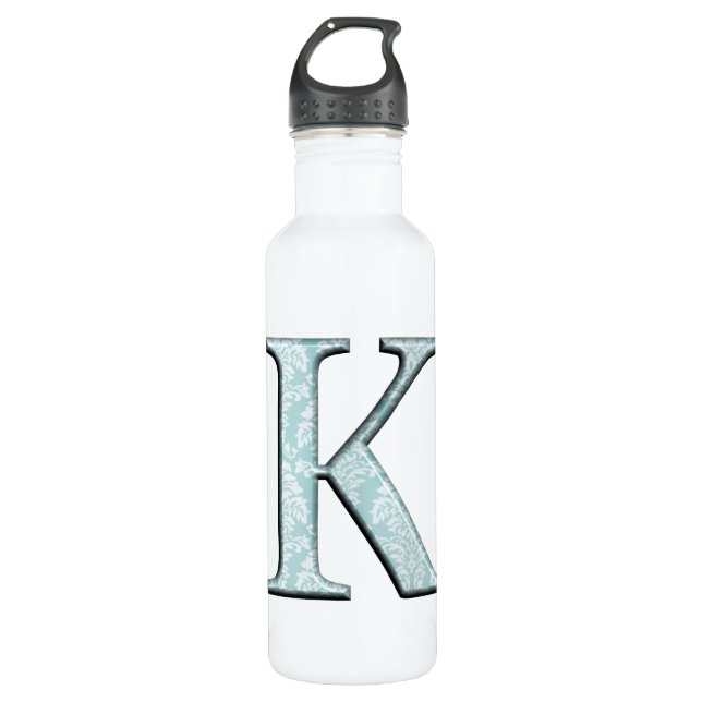Blue Floral Print K monogram initials Water Bottle (Front)