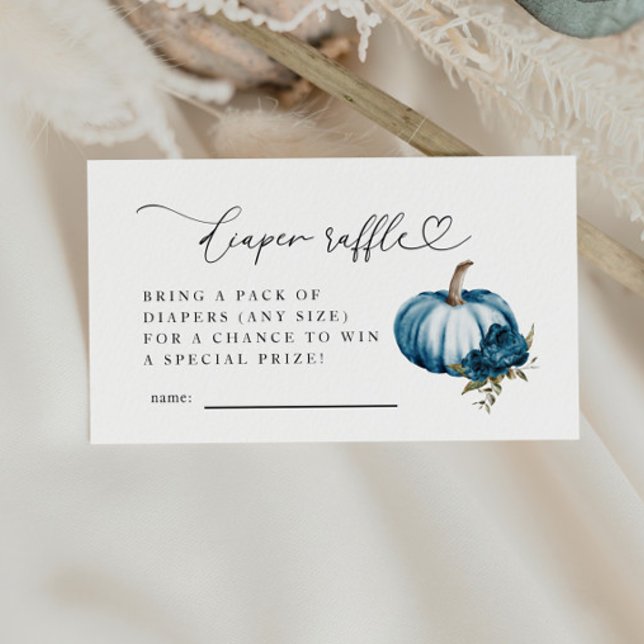 Blue Floral Pumpkin Diaper Raffle Ticket  Enclosure Card (Creator Uploaded)