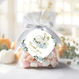 Blue Floral Pumpkin Fall Baby Shower Thank You Favour Tags