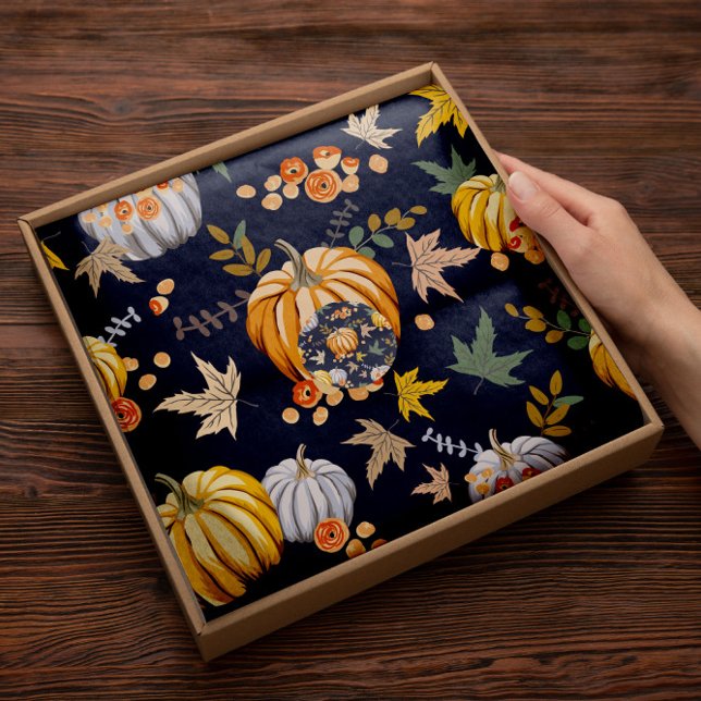 Blue Floral Pumpkin Tissue Paper | Tissue Paper (Creator Uploaded)