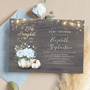 Blue Floral Pumpkin Vase Fall Boy Baby Shower Invitation