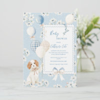Blue Floral Puppy with Balloons Elegant Baby