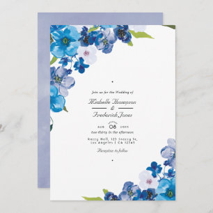 Blue Floral QR Code RSVP Garden Wedding Invita Invitation
