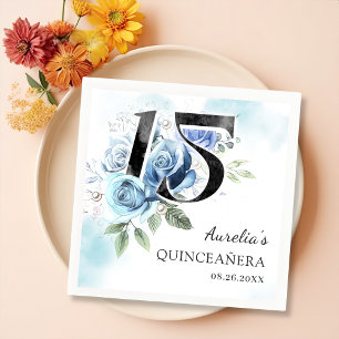 Blue Floral Quinceanera 15th Birthday Napkin