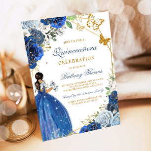 Blue Floral Quinceanera Invitation