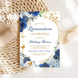 Blue Floral Quinceanera Invitation