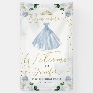 Blue Floral Quinceanera Welcome Banner