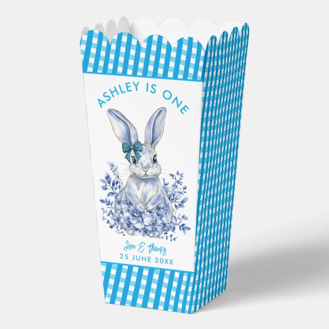  Blue Floral Rabbit 1st Birthday for Kids Favour Box (Back)