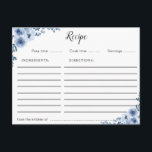 blue floral recipe card<br><div class="desc">A lovely watercolor floral design with blue flowers. The features of this design can be personalised.</div>