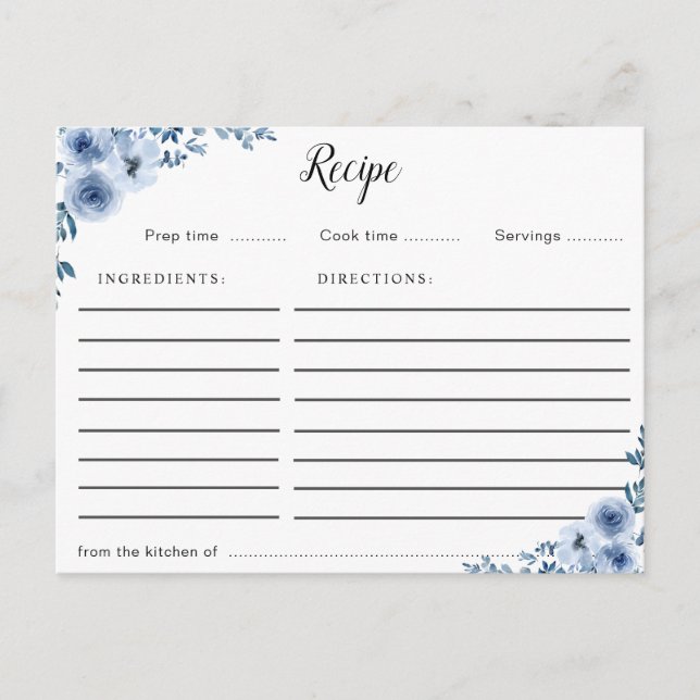 blue floral recipe card (Front)