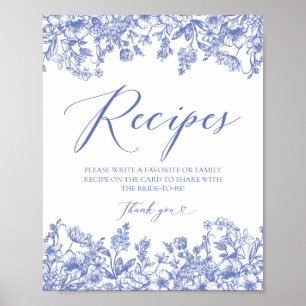 Blue Floral Recipe Cards Sign Leave Your Recipe
