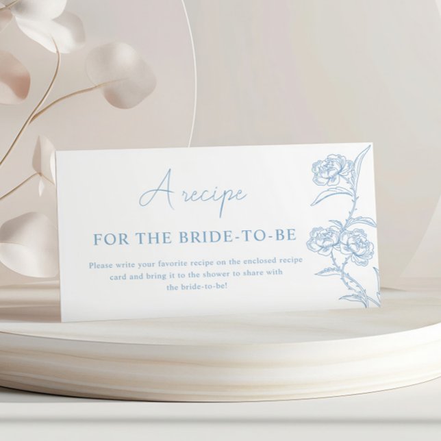 Blue Floral Recipe for the Bride Bridal Shower Enclosure Card (Creator Uploaded)