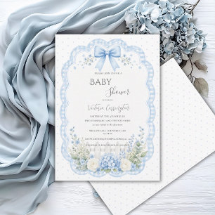 Blue Floral Ribbon Vintage Baby Shower Invitation