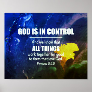 Blue Floral ROMANS 8:28 Christian Poster