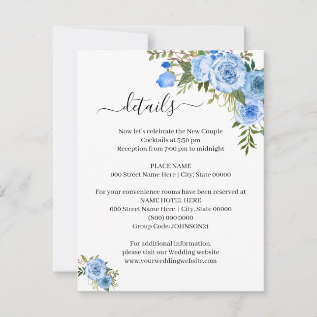 Blue Floral Romantic Boho Chic Details insert card (Front)