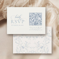 Blue Floral Romantic Calligraphy with QR Code
