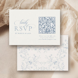 Blue Floral Romantic Calligraphy with QR Code RSVP Card