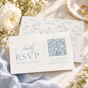 Blue Floral Romantic Calligraphy with QR Code RSVP Card