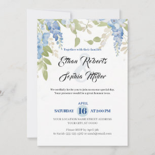 Blue Floral Romantic Wedding Invitation