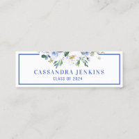 Blue Floral Rose Graduation Name Card