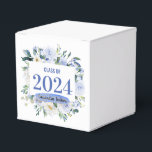 Blue Floral Rose Graduation Year Favour Box<br><div class="desc">This graduation favour box features blue and white watercolor florals on the front with a place to add a graduation year. The front has a place to personalise with a name over a watercolor swash. There is a faux gold confetti accent near the name.</div>