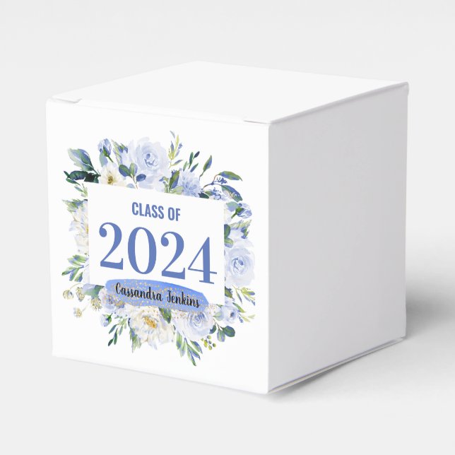 Blue Floral Rose Graduation Year Favour Box (Front Side)