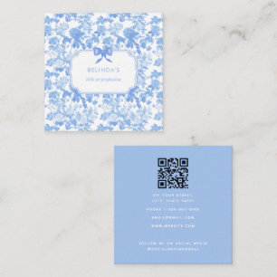Blue Floral Roses French Chinoiserie Event Planner Square Business Card