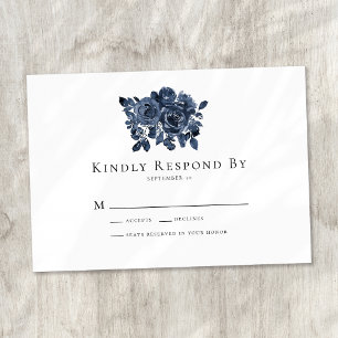 Blue Floral Roses Wedding RSVP Card