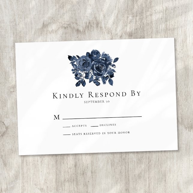 Blue Floral Roses Wedding RSVP Card (Creator Uploaded)