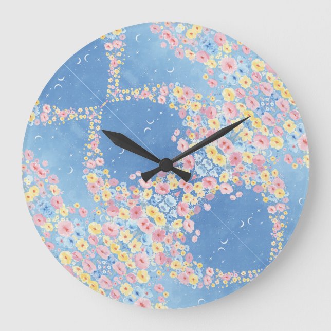 Blue Floral Round Clock (Front)