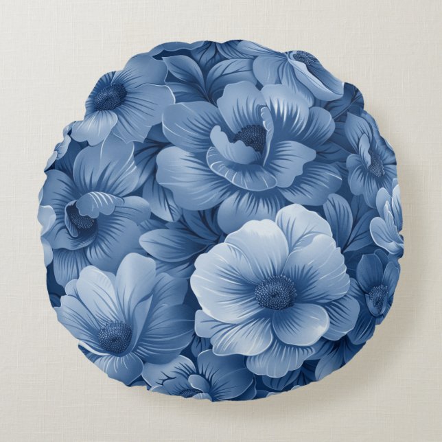 Blue Floral Round Cushion (Front)