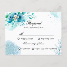 Blue floral RSPV invitation card for wedding 