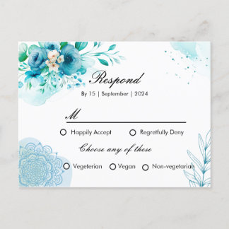 Blue floral RSPV invitation card for wedding