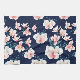 Blue floral rug tea towel