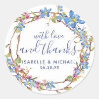 Blue Floral Rustic Grapevine Wedding Thank You