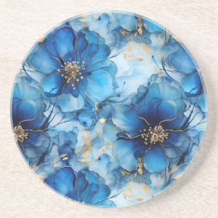 blue floral sandstone coaster